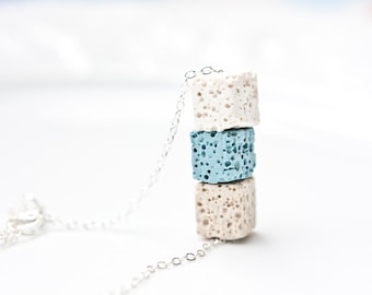 Lava Stone Cube Necklace: Silver Chain, Modern Geometric Jewelry