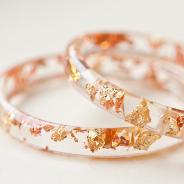 Resin Bangle Bracelet Gold Flakes Small Cuff OOAK tbteam glam fall fashion free shipping