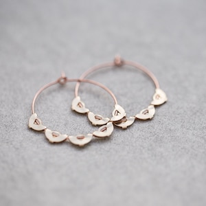 Boho Hoop Earrings Rose Gold Brass Scalloped Edge Hoops Modern Jewelry Bohemian style