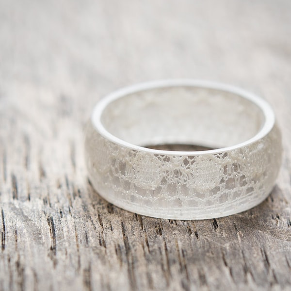 Lace Resin Ring Big Size 8 - 10 Smooth Ring OOAK french vintage ivory white lace eco friendly resin jewelry