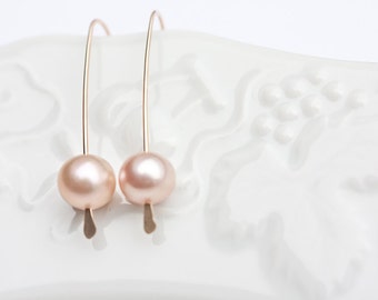 Modern Simple Earrings 14K Goldfilled Pastel Pearls Tea Rose Peach