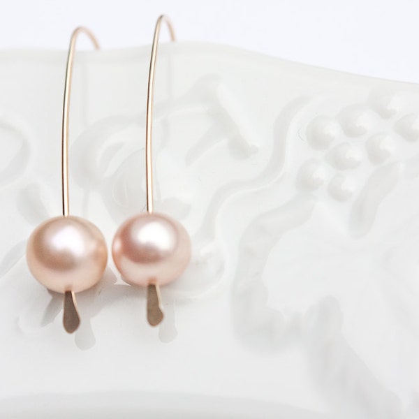 Modern Simple Earrings 14K Goldfilled Pastel Pearls Tea Rose Peach
