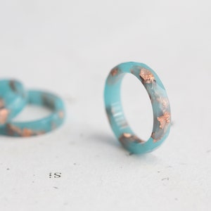 Something Blue Resin Ring Rose Gold Flakes Hypoallergenic Ring OOAK image 4