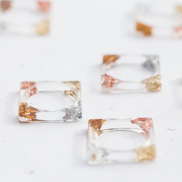 Square Resin Stacking Ring Modern Transparent Tricolor Ring OOAK