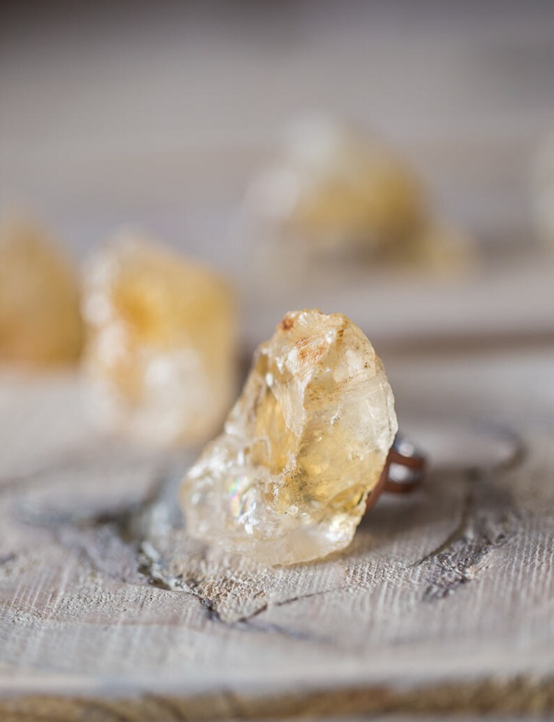 Huge Raw Citrine Ring Adjustable Statement Cocktail Ring OOAK Boho jewelry november birthstone image 5