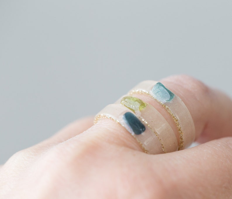 Tourmaline Gemstone Resin Ring Stacking smooth Ring OOAK hypoallergenic ring image 7