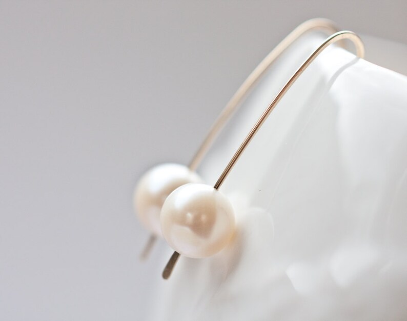 Modern Simple Earrings14K Goldfilled White Pearls Ivory Wedding Bridal Minimal Chic Organic Minimalist image 5