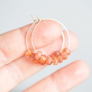 Sunstone Hoops Earrings 14K Gold filled Modern minimal chic jewelry image 9