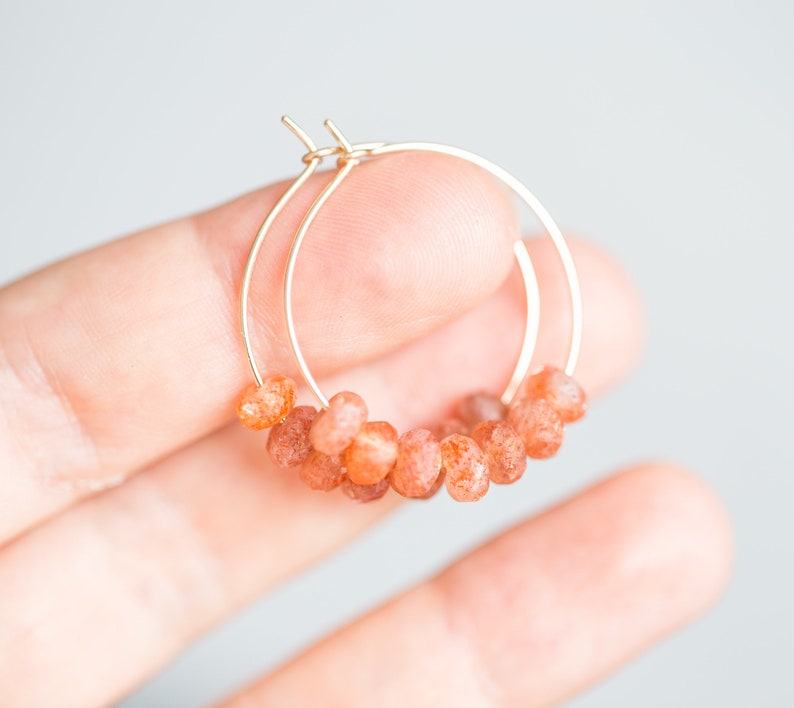 Sunstone Hoops Earrings 14K Gold filled Modern minimal chic jewelry image 9