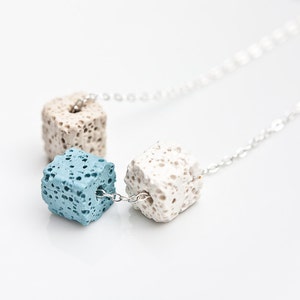 Necklace Lava Stone Cube Silver White Baby Blue Beige Modern Geometric Jewelry urban minimal chic image 3