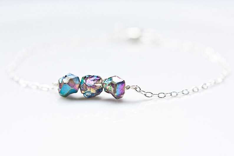 Druzy Bracelet Titanium rainbow Modern Minimalist jewelry Bohemian spring fashion rustic neutral silver gray