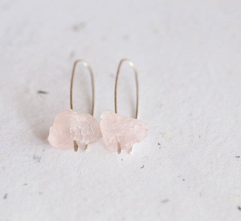 Raw Rose Quartz Modern Hook Earrings Argentuim Sterling Silver image 3
