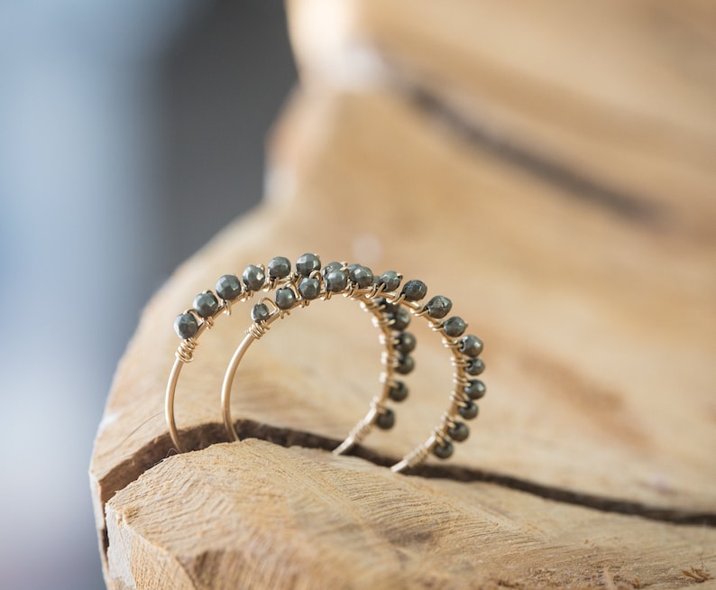 Pyrite Small Hoop Earrings in Gold