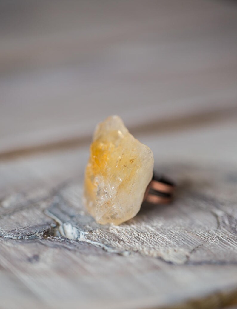 Huge Raw Citrine Ring Adjustable Statement Cocktail Ring OOAK Boho jewelry november birthstone image 4