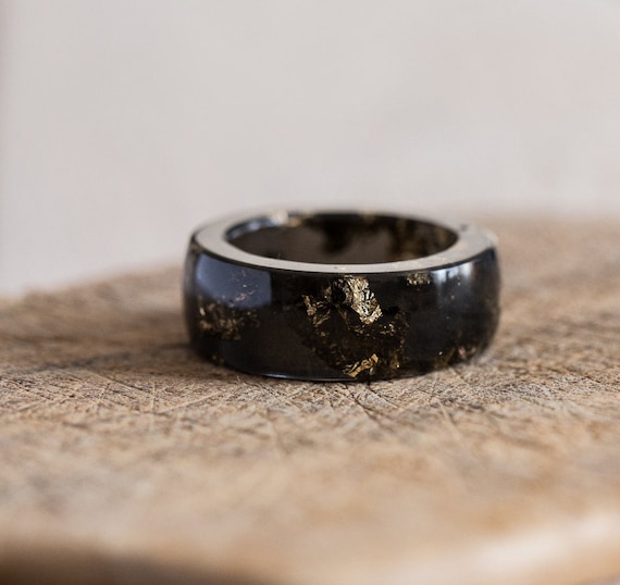 Grande taille noir hommes bague r sine anneau de paillettes dor