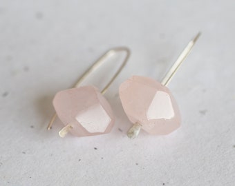 Rose Quartz Modern Hook Earrings Argentuim Sterling Silver