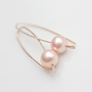 Modern Simple Earrings 14K Goldfilled Pastel Pearls Tea Rose Peach image 5