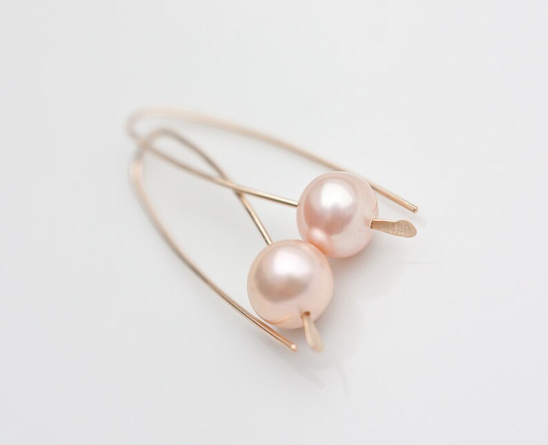 Modern Simple Earrings 14K Goldfilled Pastel Pearls Tea Rose Peach image 5