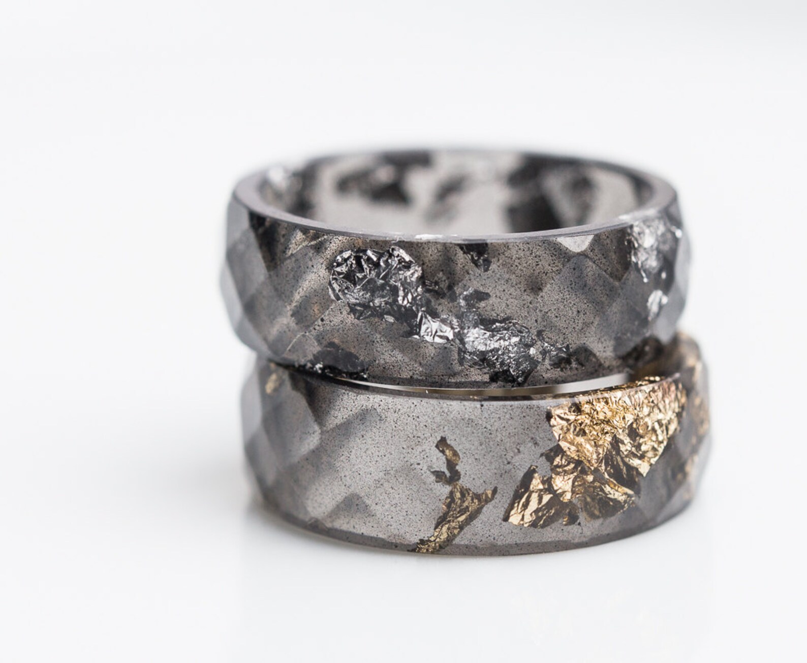 Black Resin Ring Men Ring Gold Flakes Big Size 12 Faceted Ring Etsy