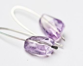 Simple Modern Hook Earrings Amethyst Argentium Sterling Silver Minimalist Design minimal chic february birthstone lavender