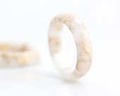 White Resin Stacking Ring Gold Flakes Small Faceted Ring OOAK french vanilla milk minimalist jewelry