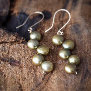 Willow Green Pearl Dangle Earrings 14K gold filled Olive Khaki bridesmaid jewelry weddings june birthstone image 4