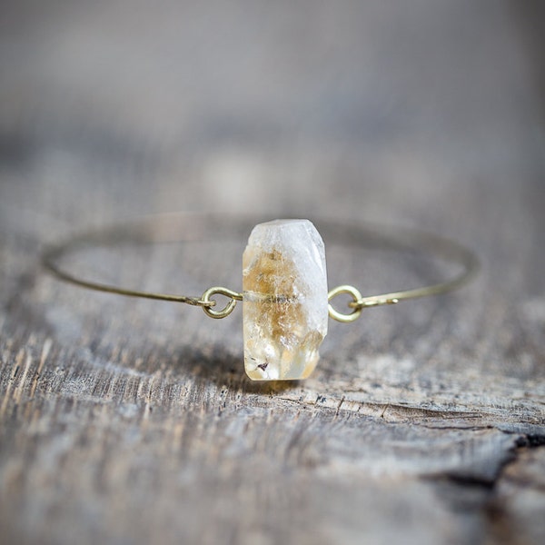 Thin Citrine Bangle stacking skinny bracelet with boho minimalist raw jewelry ooak