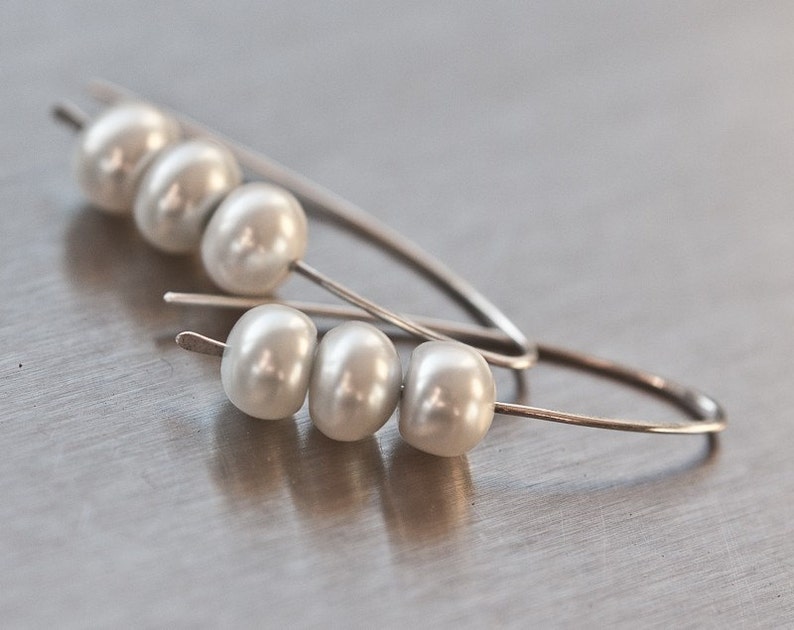 Modern Pearl Earrings Argentuim Sterling silver Natural White image 4