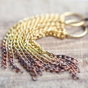 Long Ombre Statement Earrings Gold Chain Fringe modern jewelry image 2
