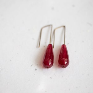 Modern Drop Earrings Burgundy Red Jade Urban Minimalist Geometric Jewelry organic eco friendly minimal chic image 5