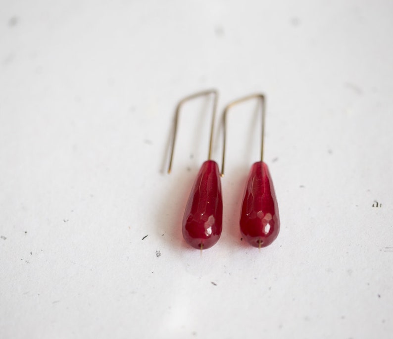 Modern Drop Earrings Burgundy Red Jade Urban Minimalist Geometric Jewelry organic eco friendly minimal chic image 5