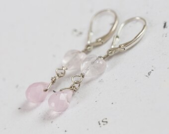 Earrings Heart Shape Rose Quartz Chalcedony Teardrop Sterlings Silver romantic gift