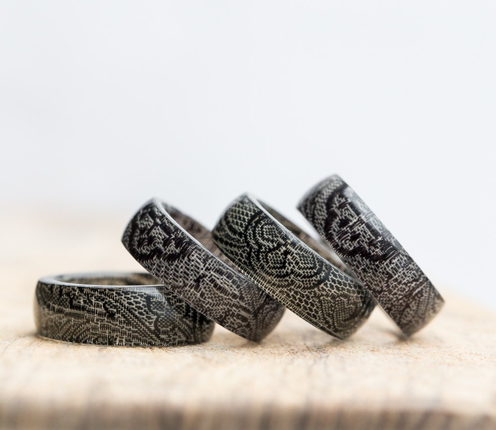 Men Resin Ring Silver Gray Vintage French Ribbon Men Women Etsy