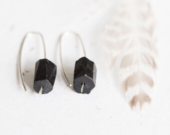 Modern Black Tourmaline Earrings Argentuim Sterling Silver