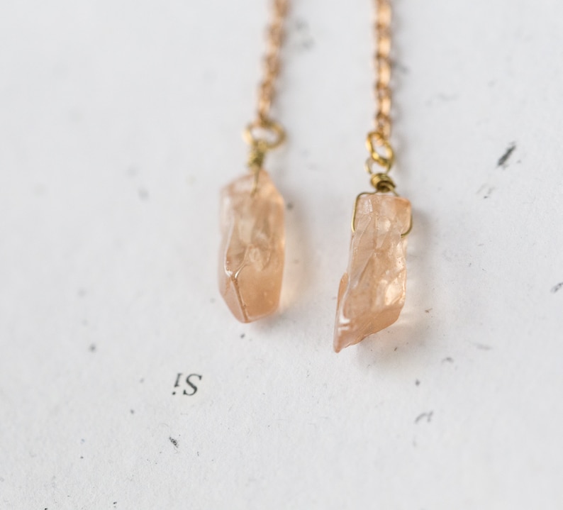 Long Dangle Mystic Peach Quartz Pendulum Earrings Champagne Apricot image 7