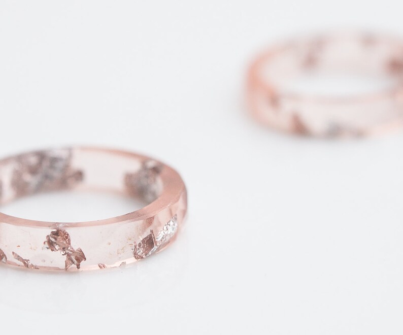 Nude Blush Pink Resin Ring Stacking Ring Silver Flakes Faceted Ring OOAK pastel pink geometric wedding jewelry image 1