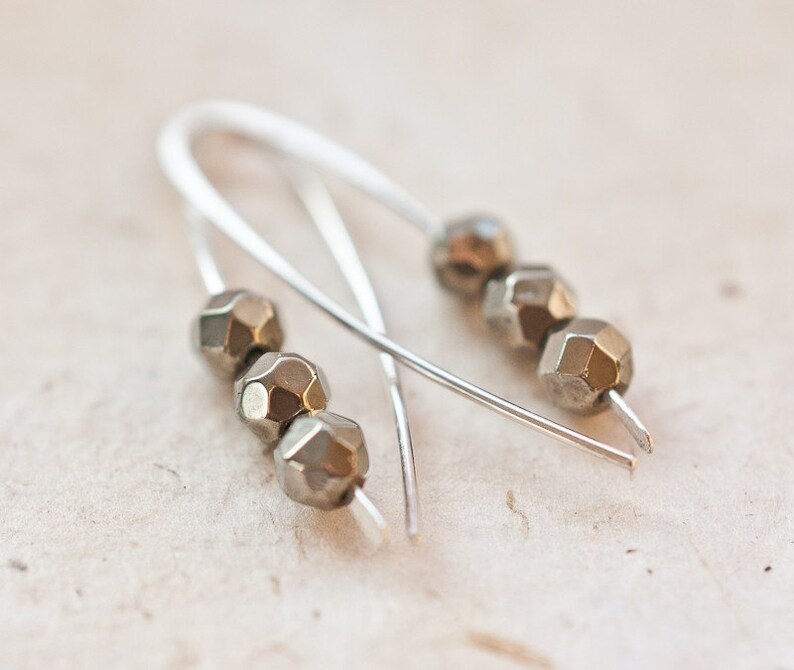 Modern Earrings Argentuim Sterling silver Golden Pyrite Gray Black Minimalist design image 2