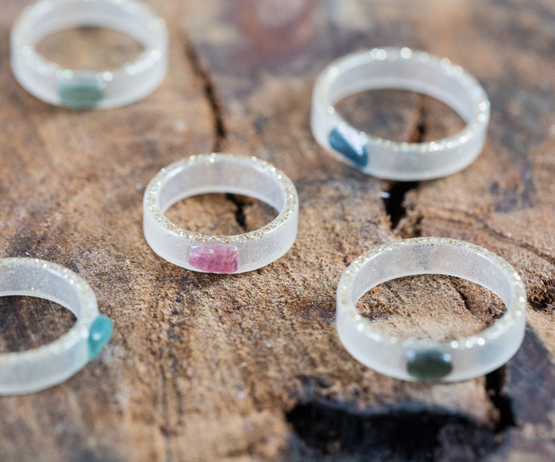 Tourmaline Gemstone Resin Ring Stacking smooth Ring OOAK hypoallergenic ring image 5