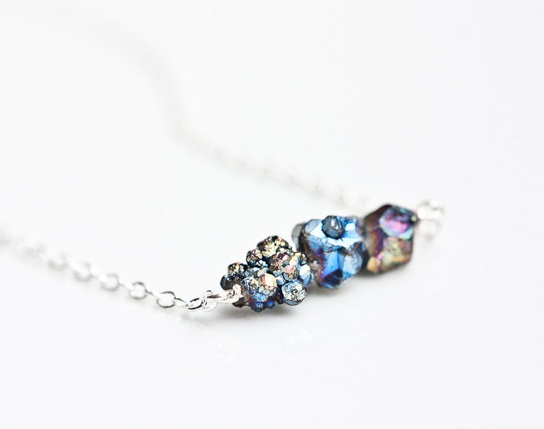 Druzy Necklace Titanium rainbow Modern Minimalist jewelry Boho fashion rustic neutral silver gray image 4