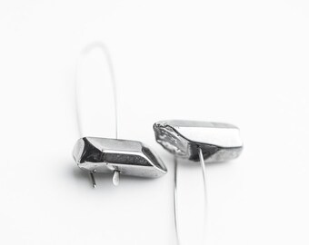 Modern Hook Earrings Silver Quartz Argentuim Sterling Silver Handmade Urban Minimalism Geometric Jewelry minimal chic