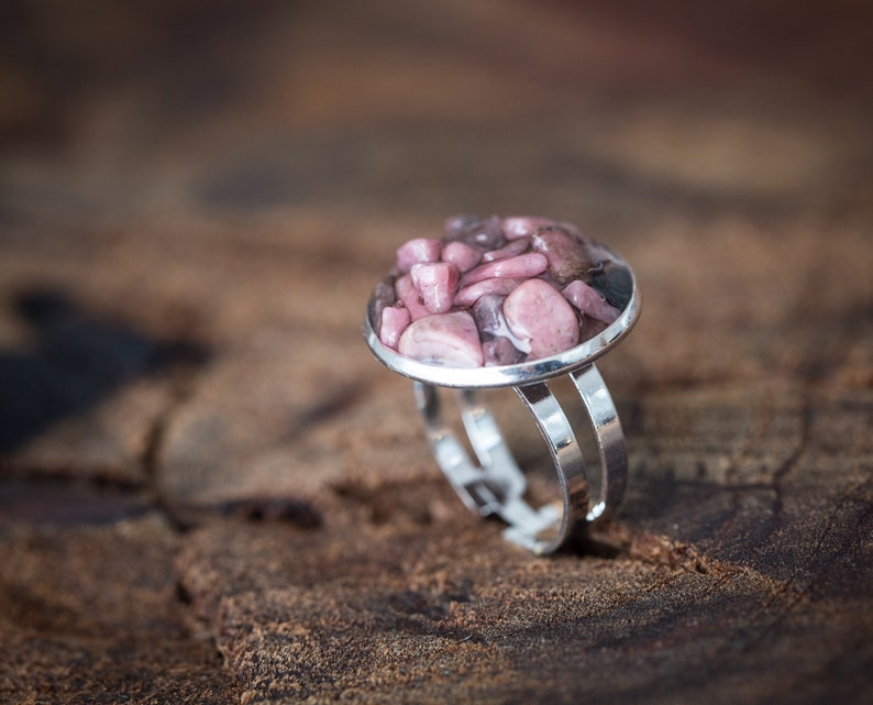 Raw Pink Rhodonite Ring Adjustable Statement Cocktail Ring - Etsy