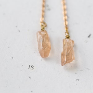 Long Dangle Mystic Peach Quartz Pendulum Earrings Champagne Apricot image 1