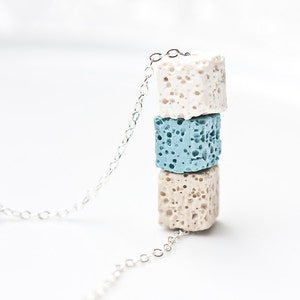 Necklace Lava Stone Cube Silver White Baby Blue Beige Modern Geometric Jewelry urban minimal chic image 4