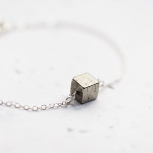 Pyrite Cube Bracelet Modern Minimalist jewelry minimal chic neutral silver gray image 2