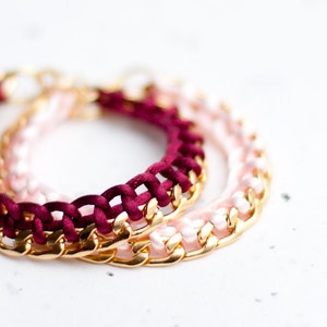 Gold Chain Braided Bracelet Light Pink Pastel Blush Modern minimalist jewelry image 4