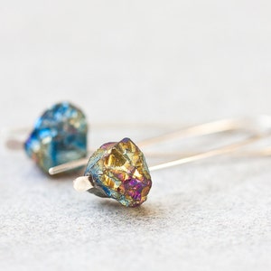 Druzy Earrings Titanium Peacock rainbow Argentuim Sterling Silver