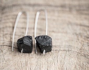 Modern Raw Black Tourmaline Earrings Argentuim Sterling Silver