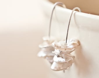 Modern Argentium Sterling Silver Keishi Pearl Earrings: Bridal Jewelry
