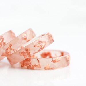 Peach Resin Stacking Ring Rose Gold Flakes Small Faceted Ring OOAK minimalist jewelry image 4