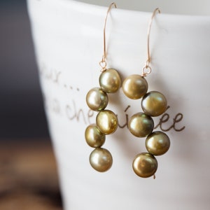 Willow Green Pearl Dangle Earrings 14K gold filled Olive Khaki bridesmaid jewelry weddings june birthstone image 7